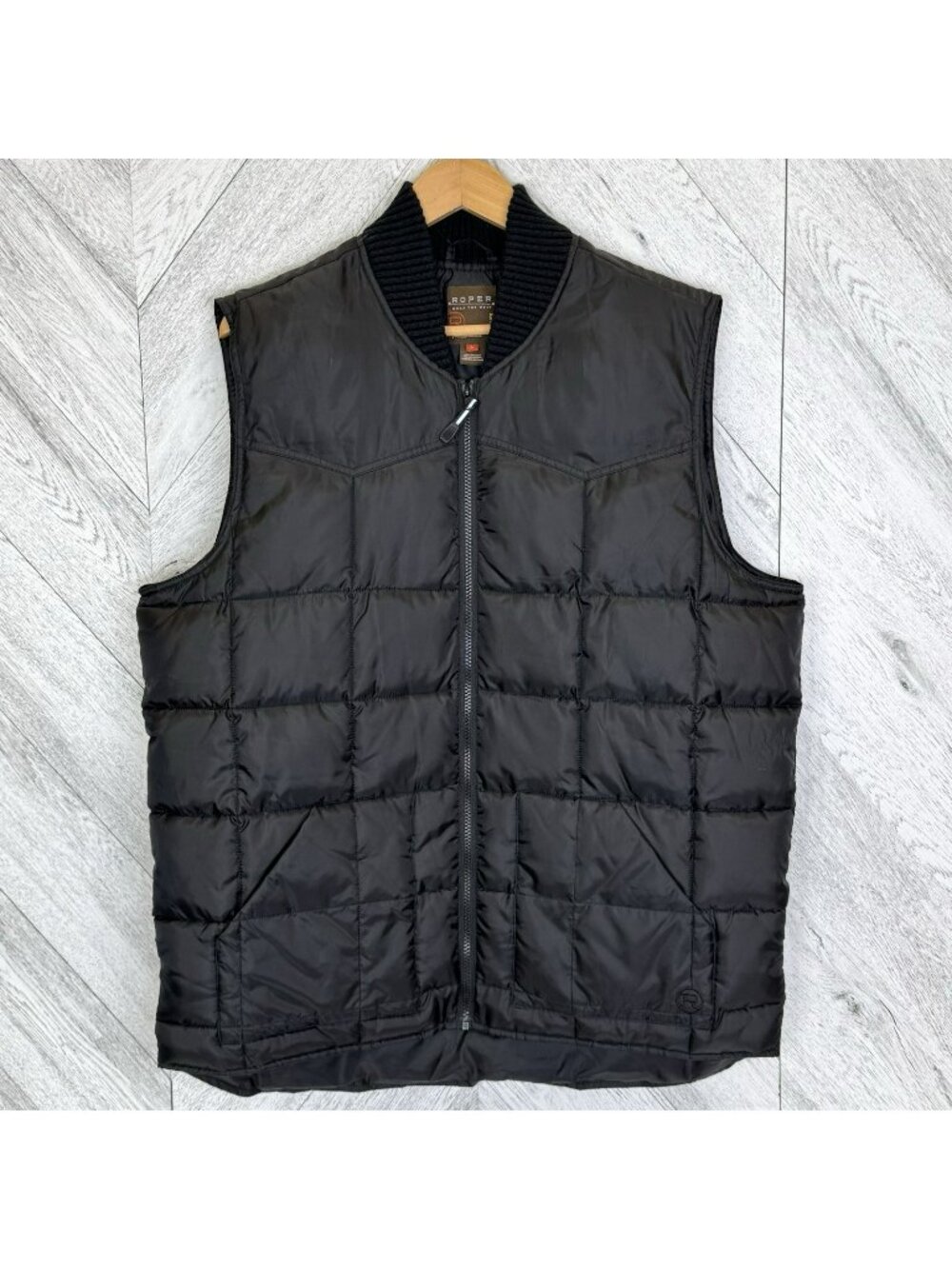 Roper Quilted Puffer Vest Mens Large Black Western Ranch Chore Cowboy